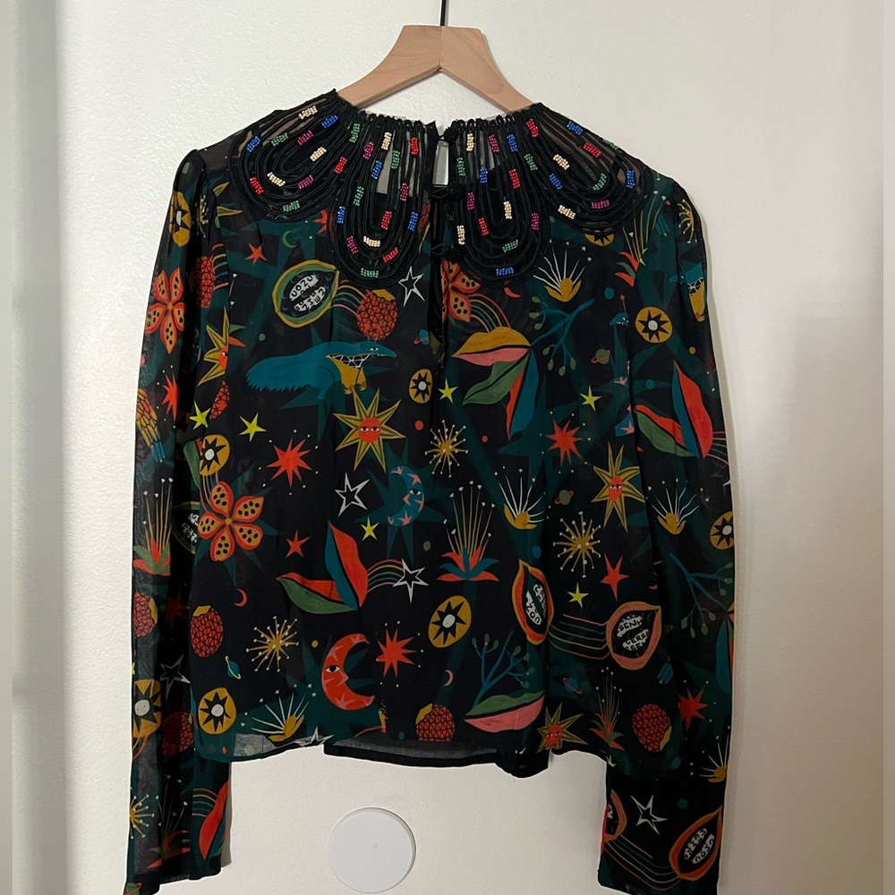 Farm Rio blouse with beadwork (last season) like new worn once size M 8